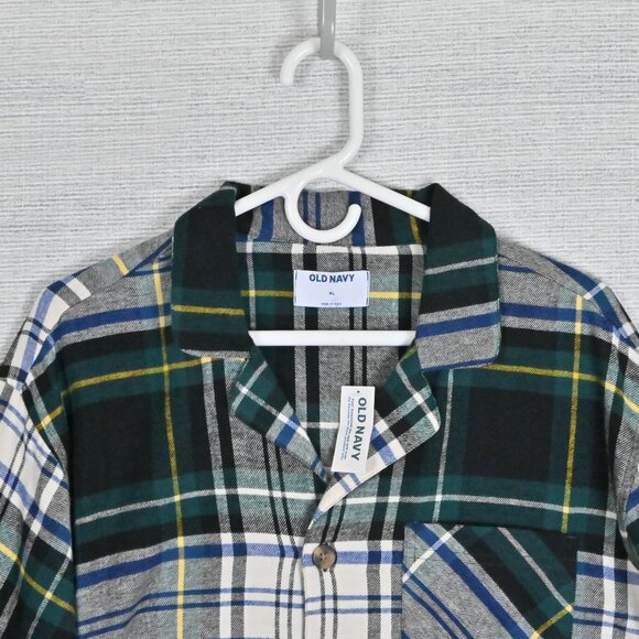 NWT Old Navy Flannel Plaid 100% Cotton Button Up Drawstring Green Pajamas XL - Picture 6 of 16